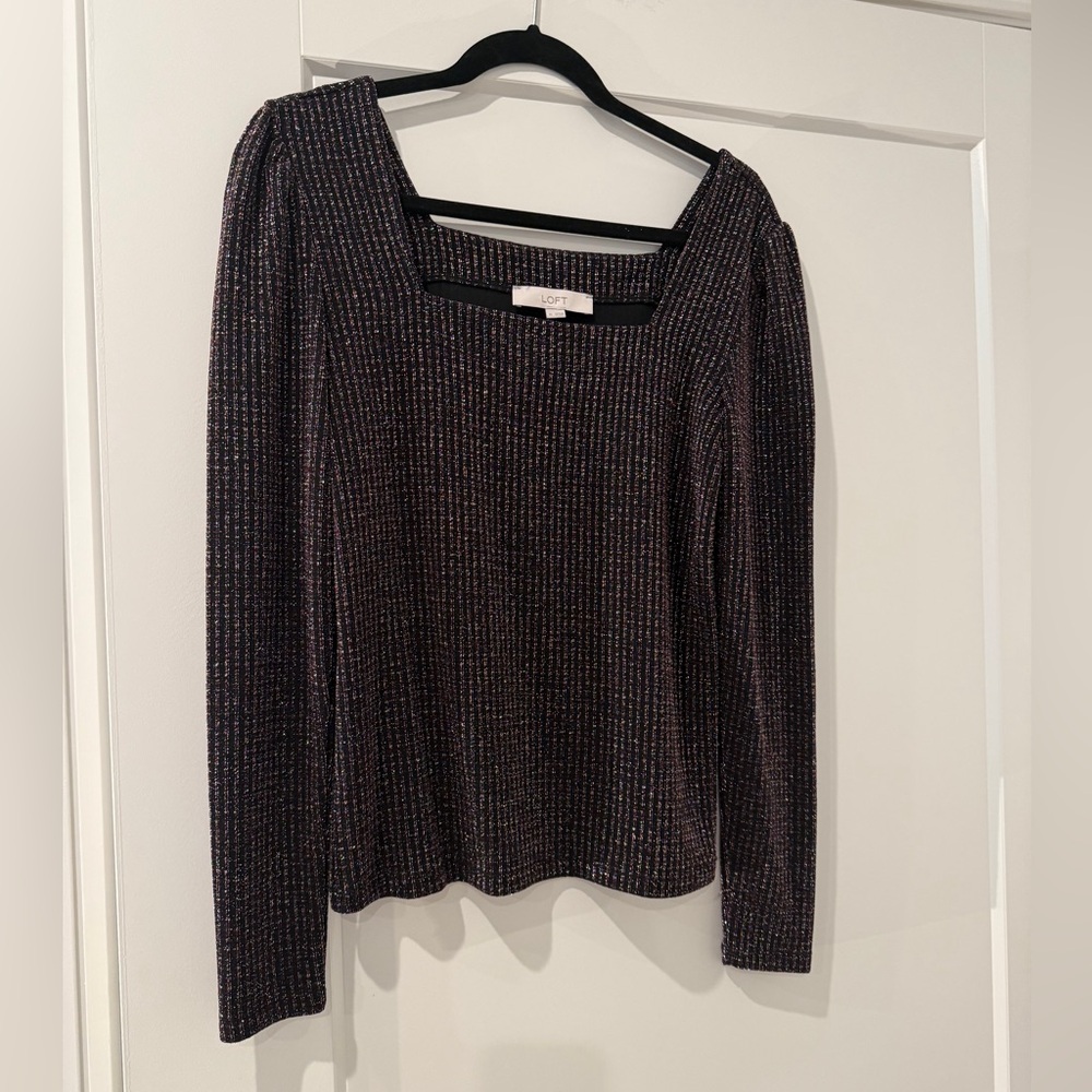 LOFT  Shimmer Ribbed Square Neck Top - Picture 2 of 5